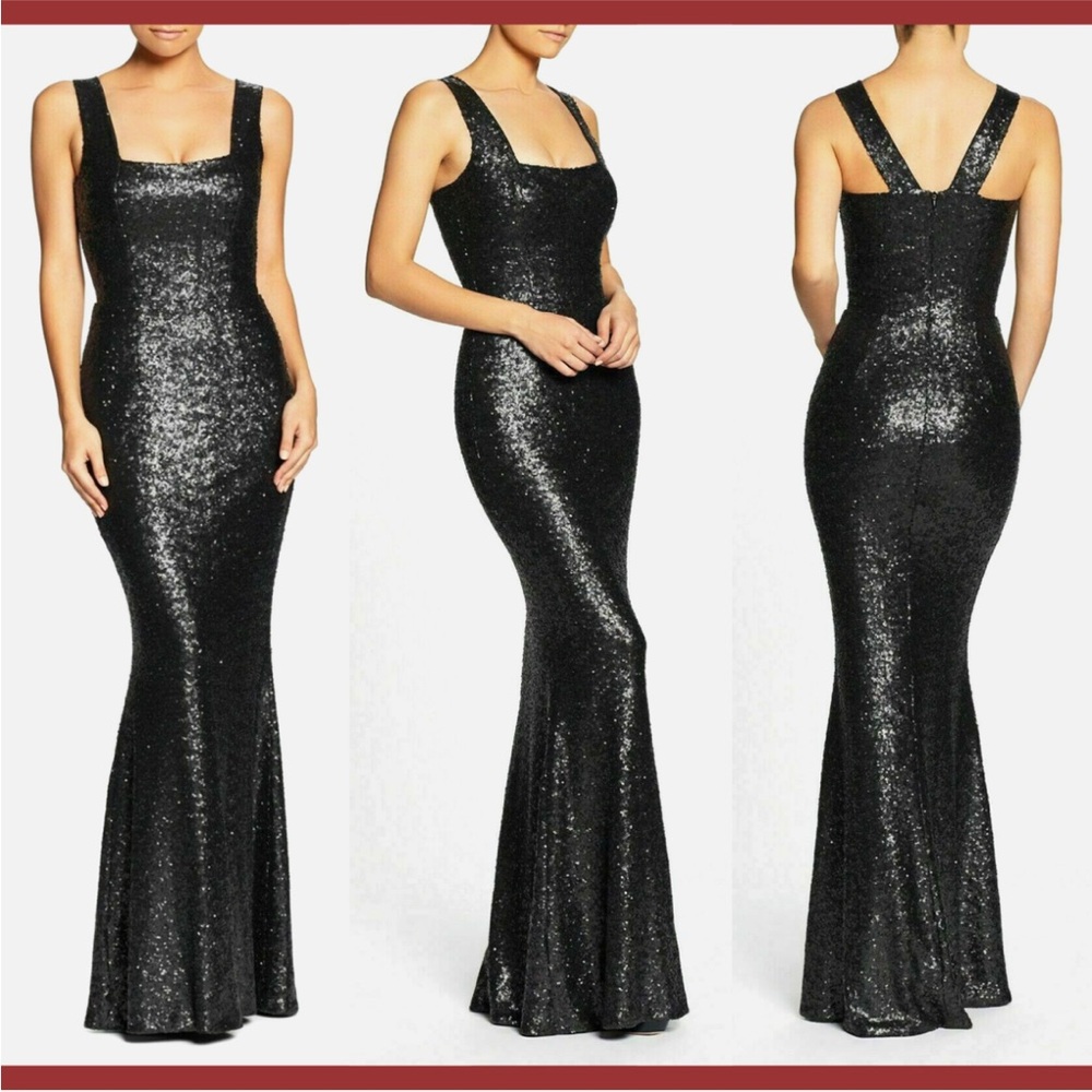 NWT Dress The Population Long Black Sequin Gown - Medium
